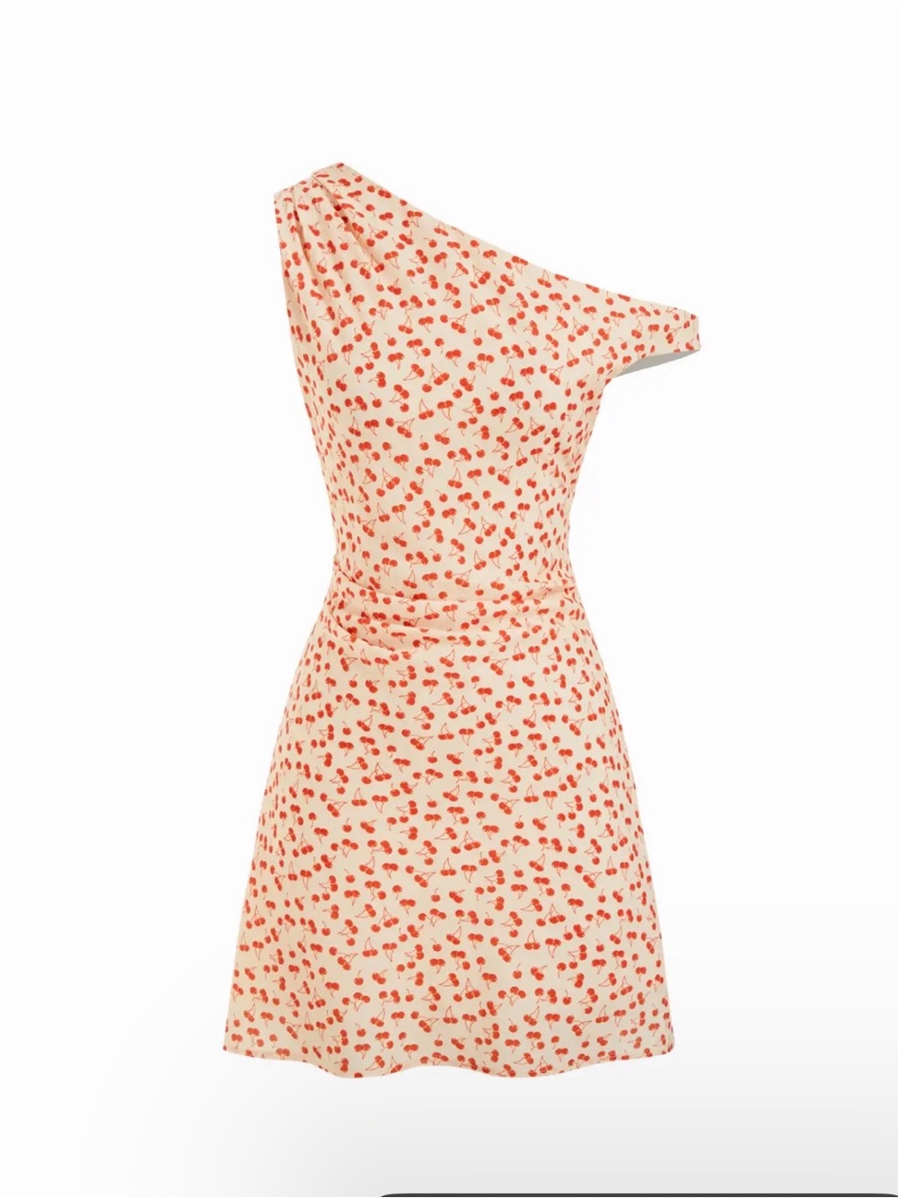 Cider One-Shoulder Cream Dress with Red Cherry Print